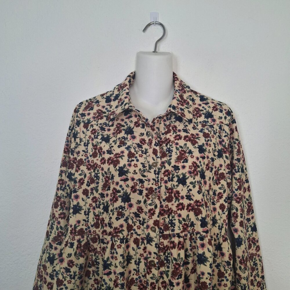 Umgee Floral Corduroy Dress Sz S Button Front Babydoll Western Boho Cowgirl - Picture 2 of 16